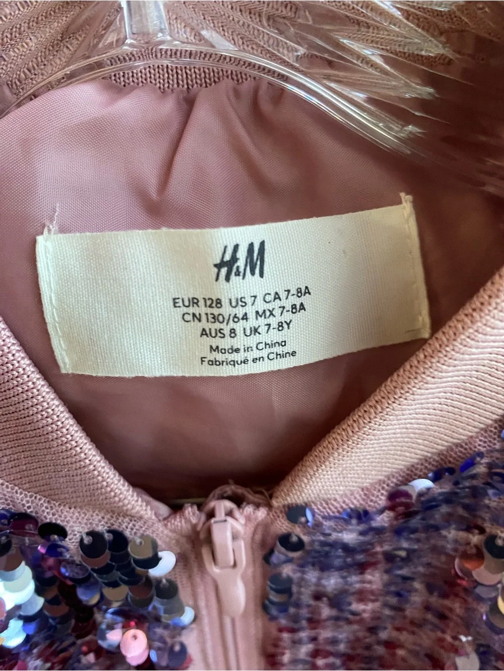 H&M Iridescent Pink & Gold Sequin Bomber Jacket